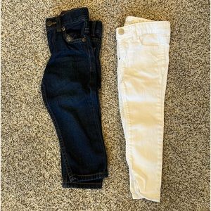 2 pairs girls 2T jeans - Carters straight blue and Baby Gap white Mini Skinny.
